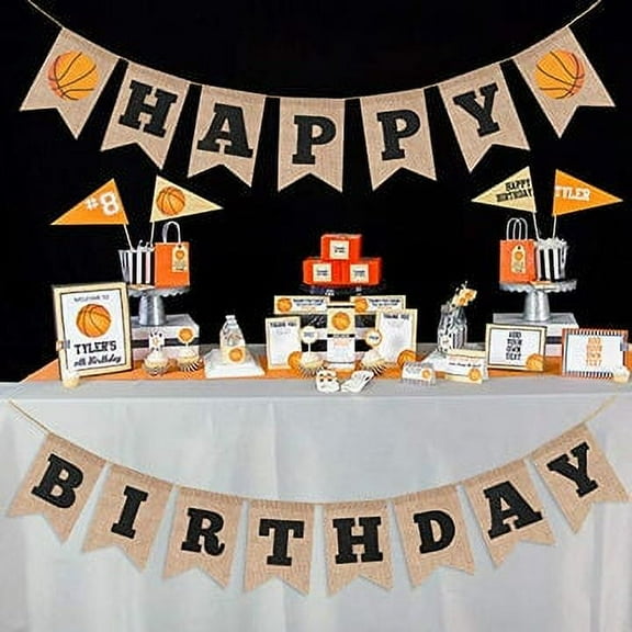 Basketball Birthday Burlap Banner ,Hanging Bunting Garland for Birthday, 2Pcs