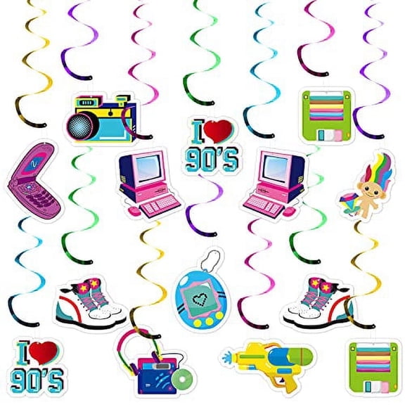 MALLMALL6 Retro Paper Hanging Swirls Set for 90S  Party Decoration, 30 Counts