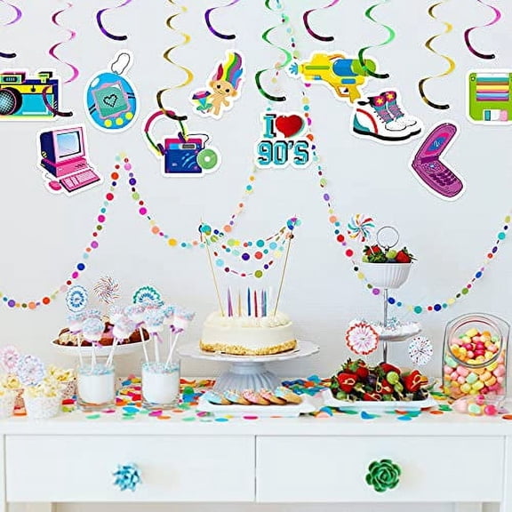 MALLMALL6 Retro Hanging Swirls Set for I Love 90S Retro Party Decoration, 30 Count