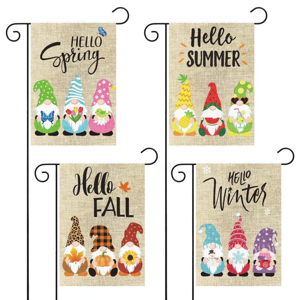 WATINC 4Pcs Seasonal Gnomes Garden Flags Set, Double Sided Burlap, Size
