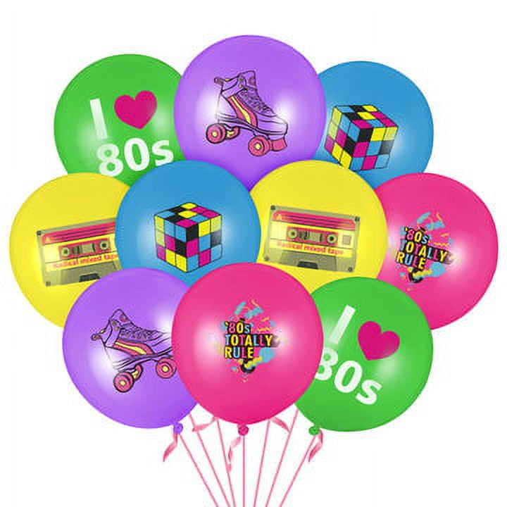 WATINC 52pcs I Love 80s Latex Balloons Multi Color Set for 1980s Retro Party Decor