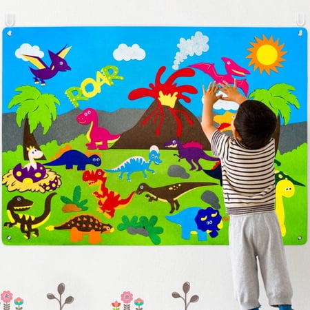 Haooryx Dinosaur Felt-Board Stories Set ,Dinosaurs Animal Theme,Banner, 37Pcs