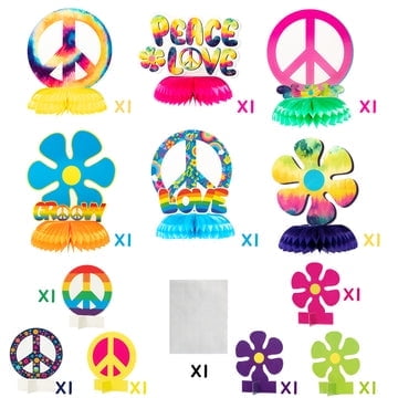 Haooryx Hippie Honeycomb Centerpieces Tie Dye Party Table Topper, 12pcs