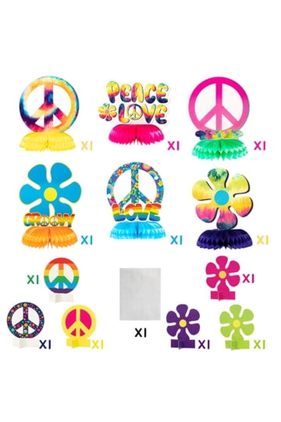 Hippie Honeycomb Centerpieces Tie Dye Party Table Topper, 12pcs