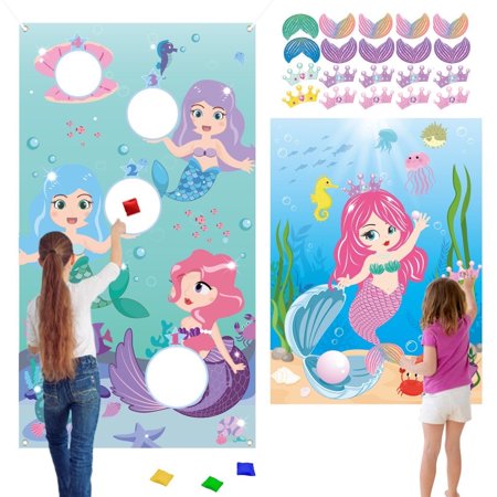 Haooryx Mermaid Toss Sticker Game with 4 Bean Bags and Sticker Game