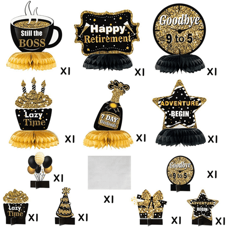 Haooryx Retirement Theme Honeycomb Centerpieces for Happy Retirement Party, 12Pcs