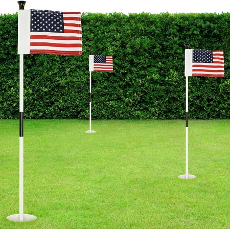 WATSY USA American Golf Flagstick Set Practice Mini Putting Green Flags For Backyard Outdoor Patio Home Training Mini Golf Flag Kit Combo With Putting Hole Cup Portable 2-Section Design - USA Set of 3