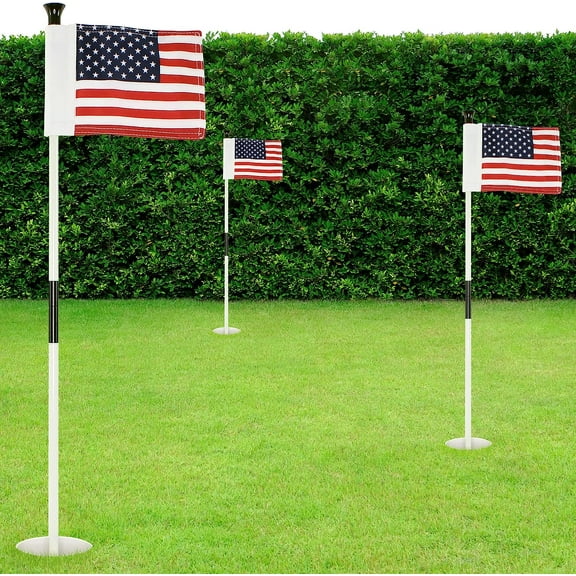 WATSY USA American Golf Flagstick Set Practice Mini Putting Green Flags For Backyard Outdoor Patio Home Training Mini Golf Flag Kit Combo With Putting Hole Cup Portable 2-Section Design - USA Set of 3