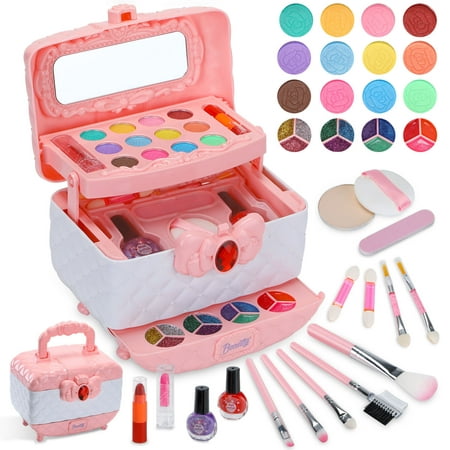 WATTNE Kids Makeup Kit for Girls 42 Pcs Washable Real Cosmetic, Safe & Non-Toxic Little Girl Makeup Set, Frozen Makeup Set for 3-12 Year Old Kids Toddler Girl Toys Christmas & Birthday Gift (Pink)