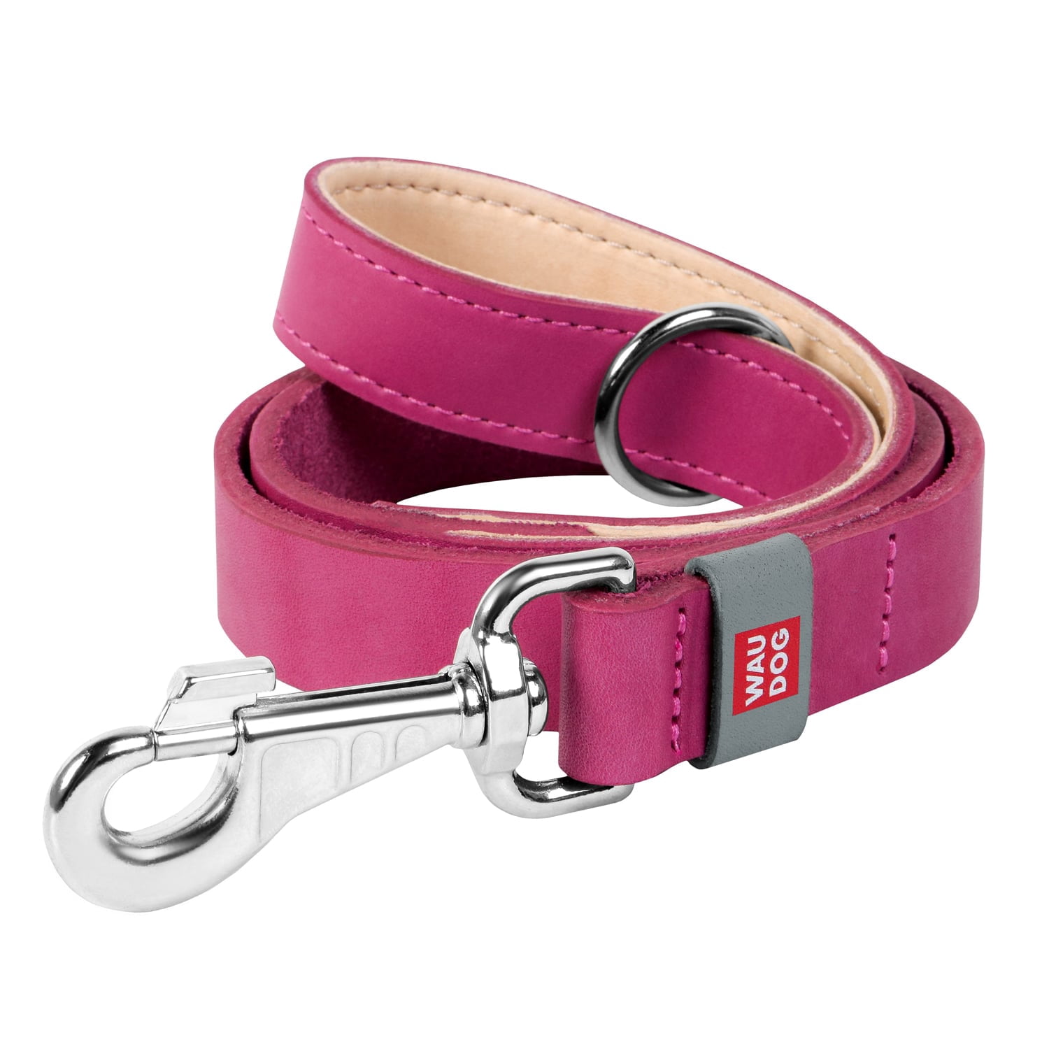 WAUDOG Classic Design Leather Dog Leash for Puppy Small Medium and Large Dogs - Boy & Girl Leather Dog Collar | Special Design Leather Leash for Training & Walking Cute Small, Medium Large Dogs - Pink