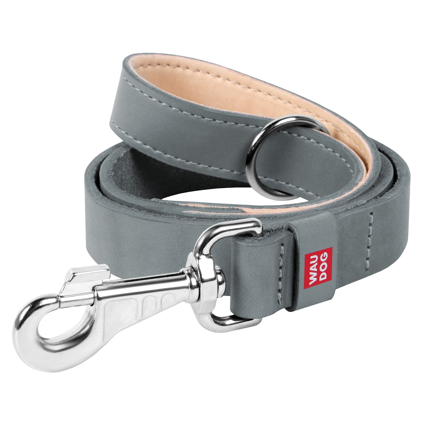WAUDOG Classic Design Leather Dog Leash for Puppy Small Medium and Large Dogs - Boy & Girl Leather Dog Collar | Special Design Leather Leash for Training & Walking Cute Small, Medium Large Dogs - Grey