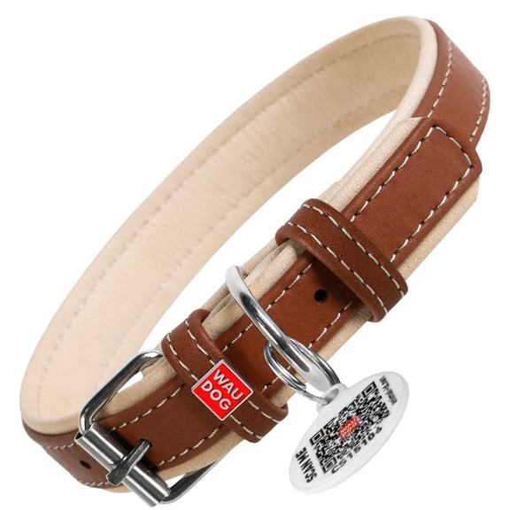 WAUDOG Heavenly Soft Leather Dog Collar | Heavy Duty, Luxury Design & Super Soft for Ultimate Comfort, Modern Designer Look for Small, Medium, Large Pets- Handmade with Real Genuine Leather - Brown