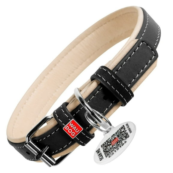 WAUDOG Heavenly Soft Leather Dog Collar | Heavy Duty, Luxury Design & Super Soft for Ultimate Comfort, Modern Designer Look for Small, Medium, Large  Pets- Handmade with Real Genuine Leather - Black
