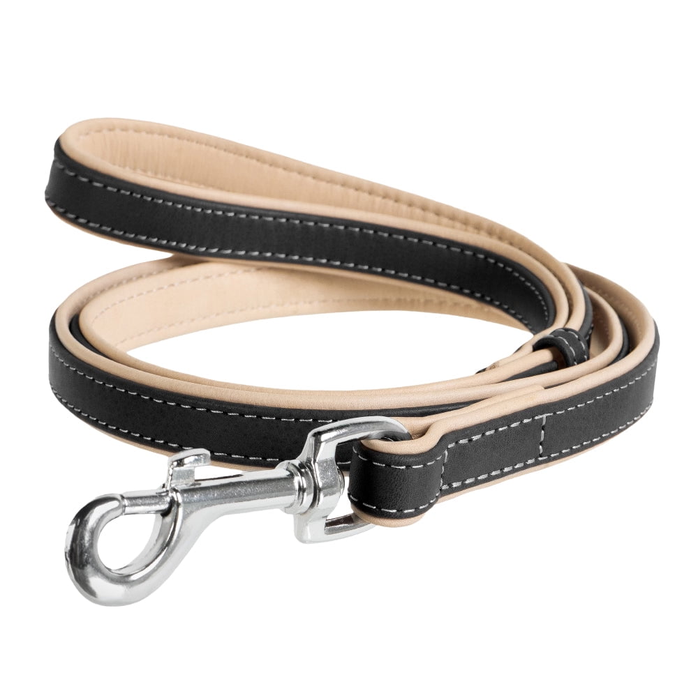 WAUDOG Heavenly Soft Leather Dog Leash | Special Design Leather Leash for Training & Walking Cute Small, Medium Large Dogs | Strong Climbers Clip, Perfect for Puppy, Small Boy & Girl Dogs - Black