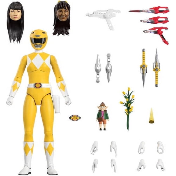 Super7 ULTIMATES! Mighty Morphin Power Rangers Yellow Ranger - 7\" Power Rangers Action Figure with Accessories Classic TV Show Collectibles and Retro Toys