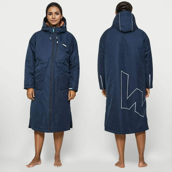 WAVE Oversized Waterproof Fleece-Lined 3 in 1 Changing Robe | Quick Dry Wetsuit Changing Coat | Unisex | Navy | Small