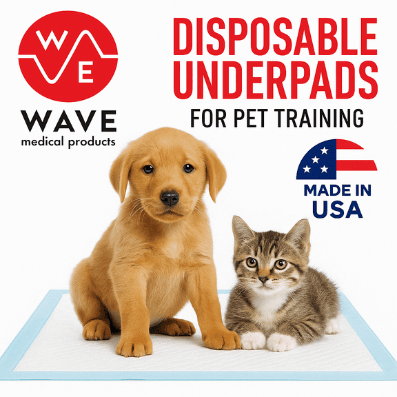 WAVE 60-pack Large Ultra Absorbent Pet Training Puppy Pads, 23" x 36" Disposable Underpads, Heavy Duty, Quilted, 65 grams With Odor Blocking