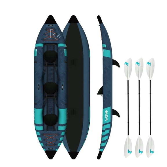 Wave Roamer Inflatable Kayak, 1-2 Person Drop-Stitch Kayak with Paddles, Pump & Backpack