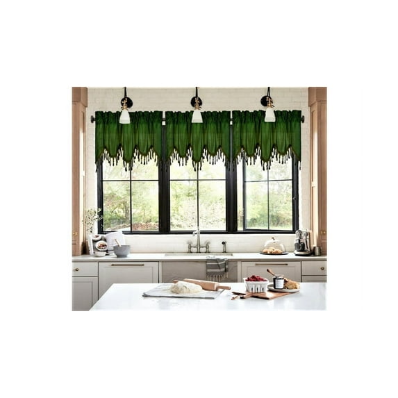 WAVE HUNTER 1 Elegant Faux Silk Rod Pocket Swag Waterfall Ascot Dressing Window Valance with Tassels, 55" X 18" for kitchen bedroom décor