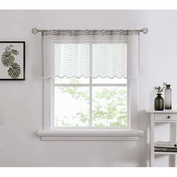 WAVE - Lace Semi Sheer Valance - Rod Pocket Voile Curtain for Living Room Bedroom and Kitchen Valance (54" W x 18" L, Silver)