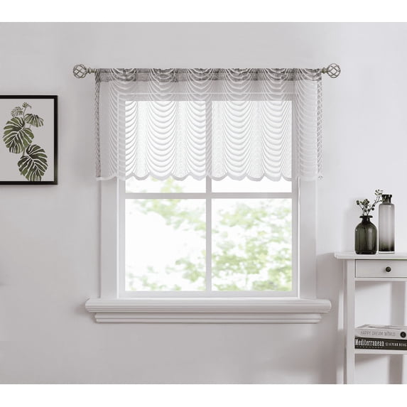 WAVE - Lace Semi Sheer Valance - Rod Pocket Voile Curtain for Living Room Bedroom and Kitchen Valance (54" W x 18" L, Silver)
