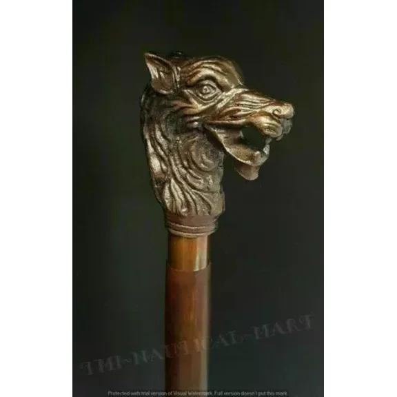 WAVE NAUTICAL Brass Walking Solid Vintage Designer Victorian Simple Wooden Cane Antique Style Folding Walking Stick 36" Inches with Brass Handle for Men and Women