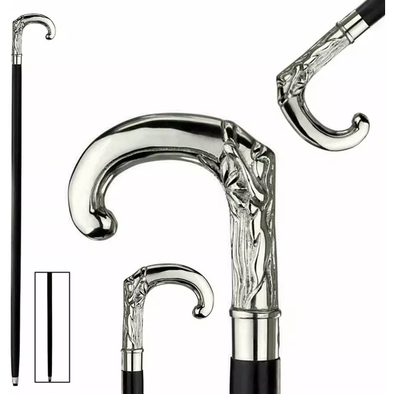 WAVE NAUTICAL Brass Walking Solid Vintage Designer Victorian Simple Wooden Cane Antique Style Folding Walking Stick 36" Inches with Brass Handle for Men and Women