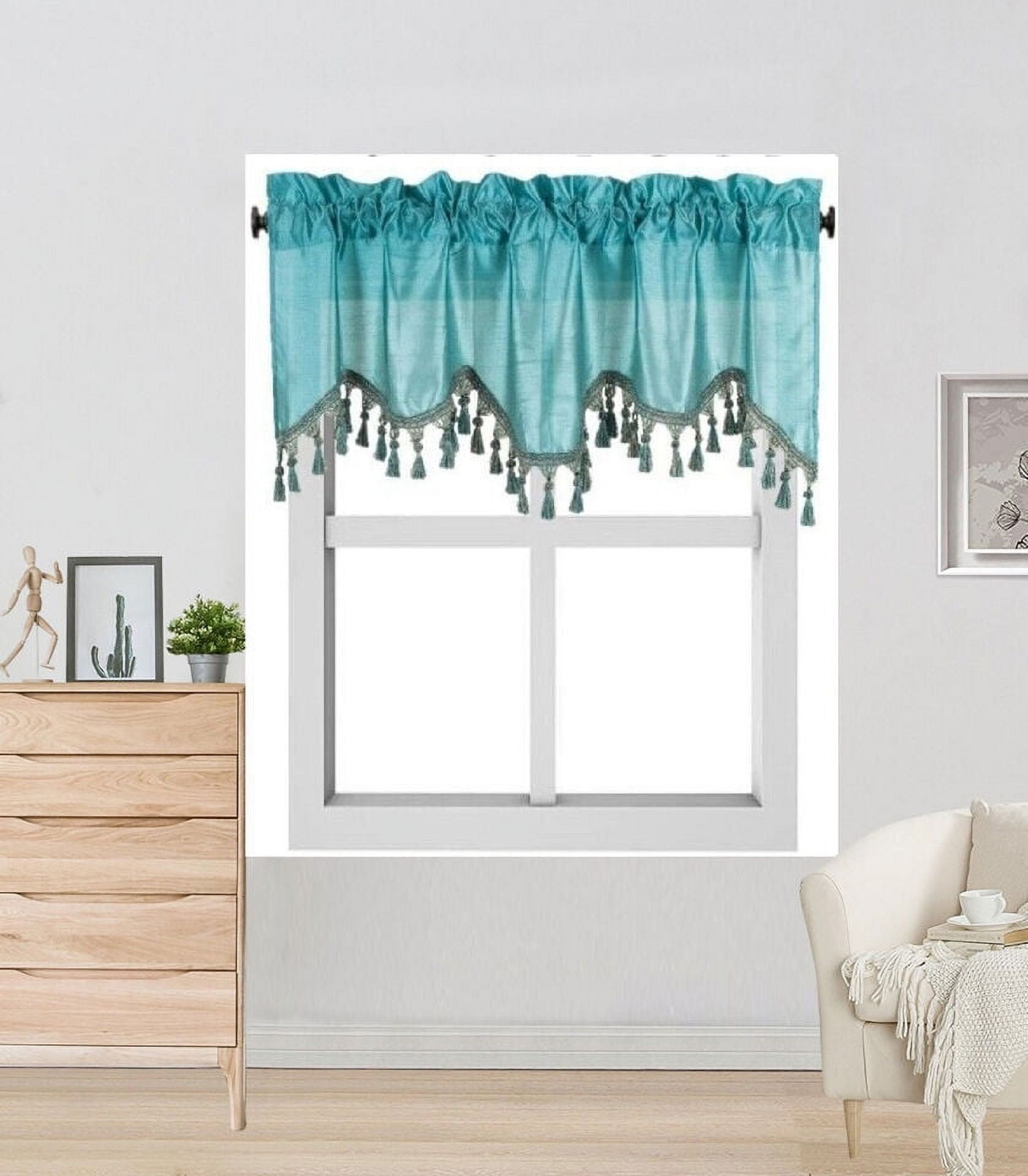 WAVE Rod Pocket Faux Silk Window Ascot Beaded Tassel Swag Topper