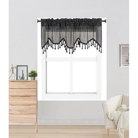 WAVE Rod Pocket Faux Silk Window Ascot Beaded Tassel Swag Topper Valance 55"x18"