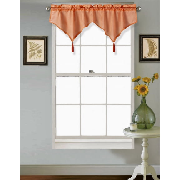 WAVE Rod Pocket Faux Silk Window Ascot Beaded Tassel Swag Topper Valance 55"x18"