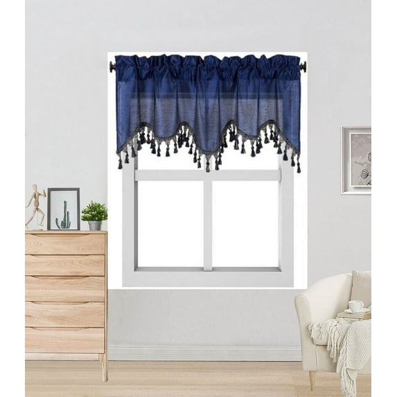 WAVE Rod Pocket Faux Silk Window Ascot Beaded Tassel Swag Topper Valance 55"x18"