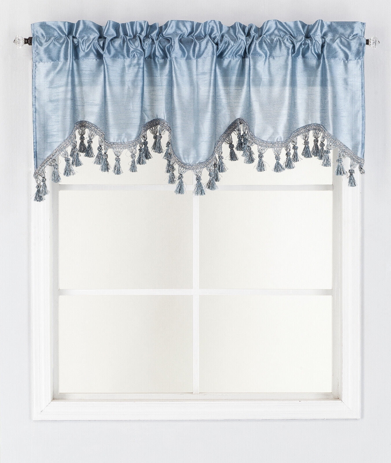 (WAVE) SLATE BLUE 1PC Elegant Faux Silk Rod Pocket Swag Waterfall Ascot