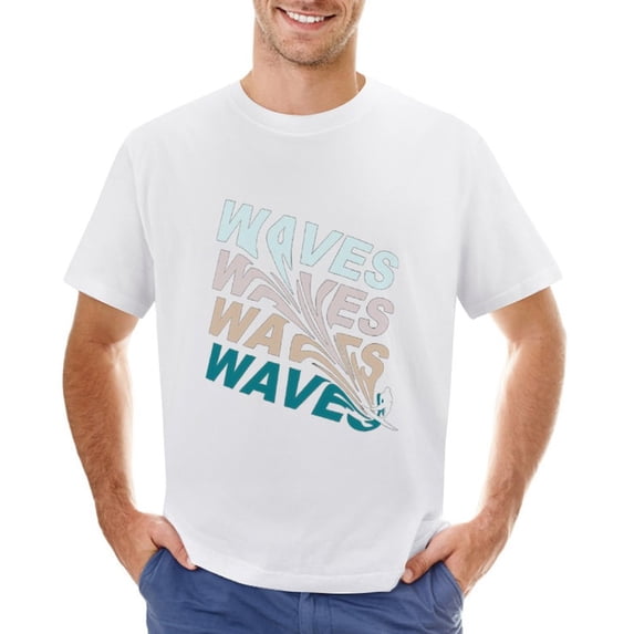 WAVES SURFING Men’s T-Shirt 100% Cotton Casual Short Sleeve Tops Gift Tee White XL