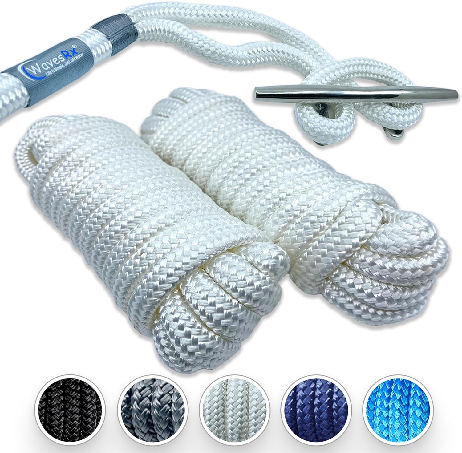 WAVESRX 1/2” x 20’ (2PK) HighPerformance Dock Lines for Boats and Pontoons Premium Mooring