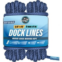 WAVESRX 3/8'' x 15' Premium Dock Lines for Boats & PWCs (2PK) | Hi-Performance Mooring Rope Made From Marine-Grade Double Braided Nylon to Resist Sun and Saltwater | 12” Spliced Eyelet Storage Bag