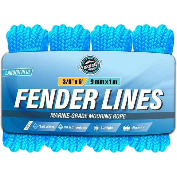 WAVESRX Boat Fender Lines 3/8'' x 6' (4PK) | Premium Marine Rope for Hanging Bumpers & Buoys When Docking Your Watercraft