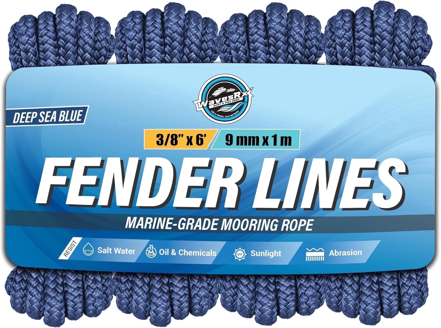 WAVESRX Boat Fender Lines 3/8'' x 6' (4PK) | Premium Marine Rope for ...
