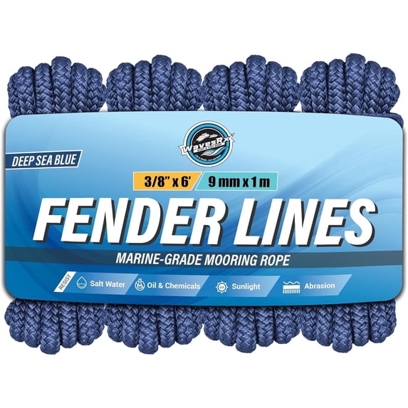 WAVESRX Boat Fender Lines 3/8'' x 6' (4PK) | Premium Marine Rope for Hanging Bumpers & Buoys When Docking Your Watercraft