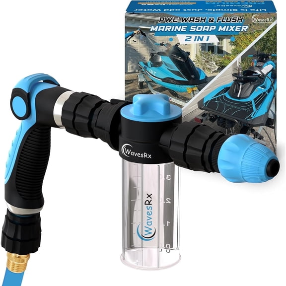 WAVESRX PWC Foam Cannon Sprayer & Engine Flush Mixer to Wash Salt Away | Dual-Use Soap Foamer and Marine Motor Flushing Kit for Jet Ski