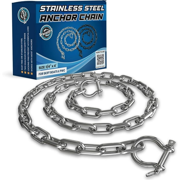 WAVESRX Stainless Steel Anchor Chain 1/4"X4' for Boats, Jet Skis & PWCs