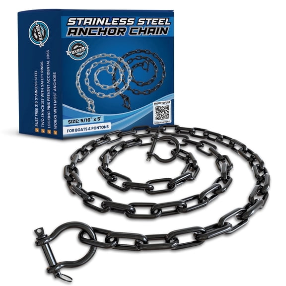 WAVESRX Stainless Steel Black Anchor Chain 5 FT x 5/16" for Boats, Jet Skis & PWCs