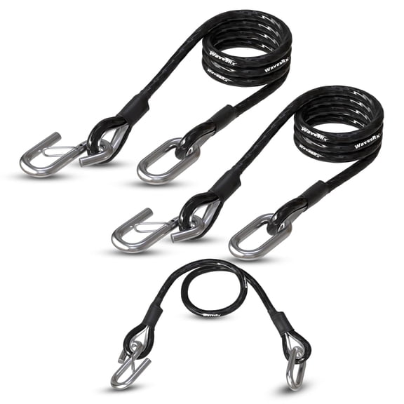 WAVESRX Trailer Safety Cables 3-Pack - Self-Coiling Safety Chain Replacement for Boat, PWC & Utility Trailer Towing - Corrosion-Resistant Stainless Steel Quick-Connect Snap Hooks with Safety Latches