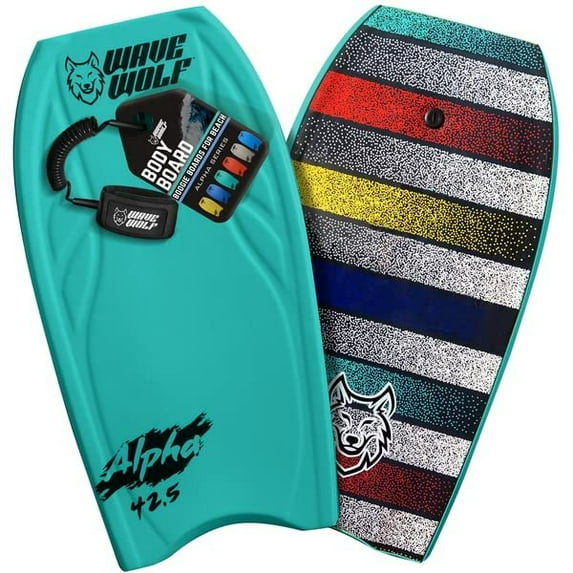 WAVEWOLF 42.5" Hardslick Pro Body Board - Teal Horizon with Wrist Leash