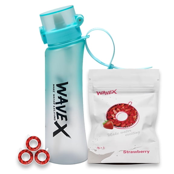 WAVEX Scented Water Bottle + 3 Strawberry Aroma Pods, 20.3 oz, Sea Breeze Turquoise