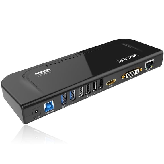 WAVLINK 1080P@60Hz Dual Display Dock Station, 5Gbps USB 3.0 to HDMI/DVI Dock for Laptop/ Computer