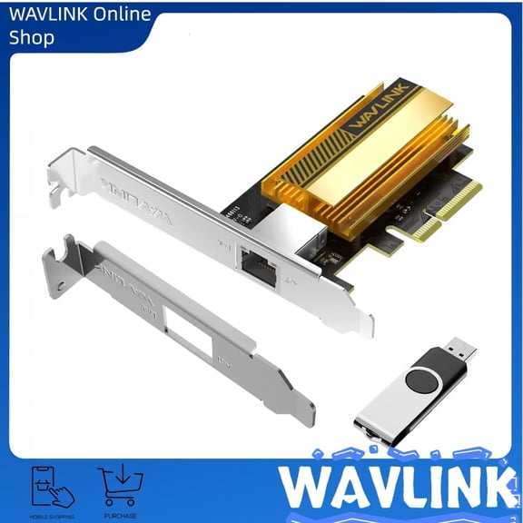 WAVLINK 10G Base-T PCIe Card, 10000/5000/2500Mbps PCI Express Ethernet Adapter with AQC113 Controller, 10G NIC for Windows 11/10 & Linux with Low Profile Bracket