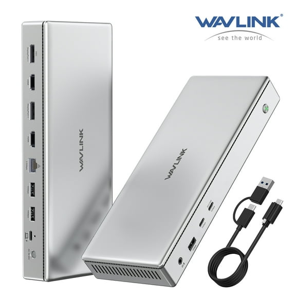 WAVLINK 13-in-1 USB-C Dock Station, 2xDisplayPort(1.4) & 2xHDMI2.0, Quad 4K Display Laptop Dock with 100W Charging, 2.5G Ethernet port for M1/M2/M3 Mac & Windows