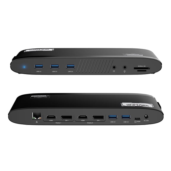 WAVLINK 14-in-1 Dual 5K DisplayLink Docking Station, Laptop USB-C Dock with 100W Charging, 2 DisplayPort & HDMI Ports, 5 USB Ports, Ethernet, SD/TF for New MacBook Neo, Mac & Windows