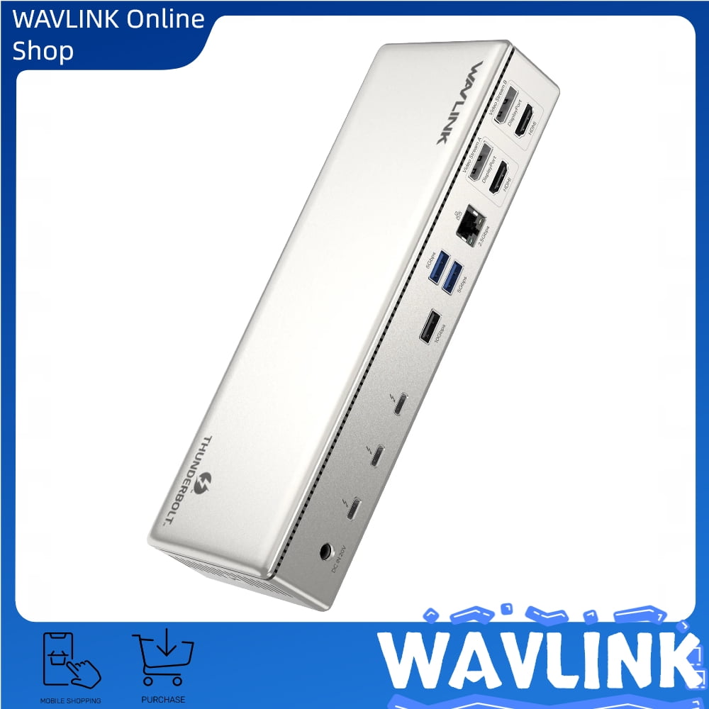 WAVLINK 15-in-1 Thunderbolt 4 Quad Display Dock ,  40Gbps Docking Station with 98W Laptop Charging, Single 8K@30Hz Quad 4K@60Hz and More
