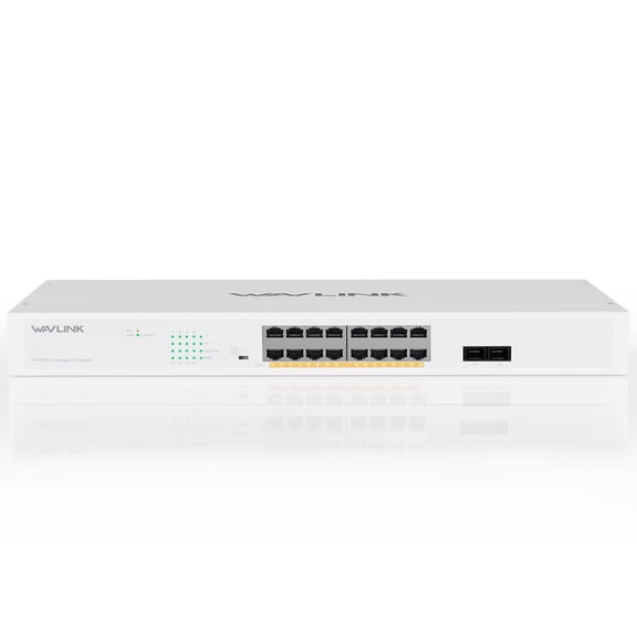WAVLINK 18 Ports Gigabit Network Switch with 16 PoE+, Dual 1000Mbps SFP Uplink, Unmanaged Switch with 250W Total PoE+ Ports Support 802.3af/at, VLAN/ Default/ Extend Modes, Rackmount - Plug and Play